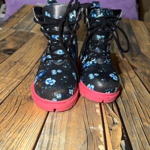 Floral Kids Boots with Pink Soles